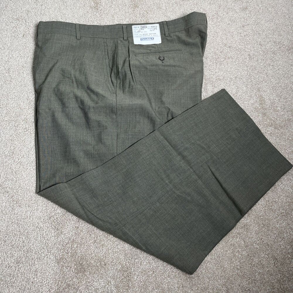 NWT VTG Lands' End Year Rounder Wool Trousers W44 L28-29 Brown Heather Mexico